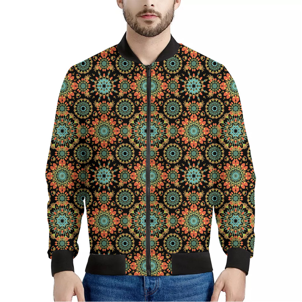 Chaotic Boho Floral Pattern Print Men's Bomber Jacket