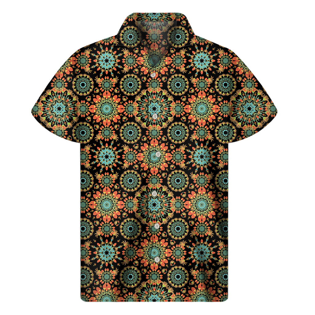 Chaotic Boho Floral Pattern Print Men's Short Sleeve Shirt