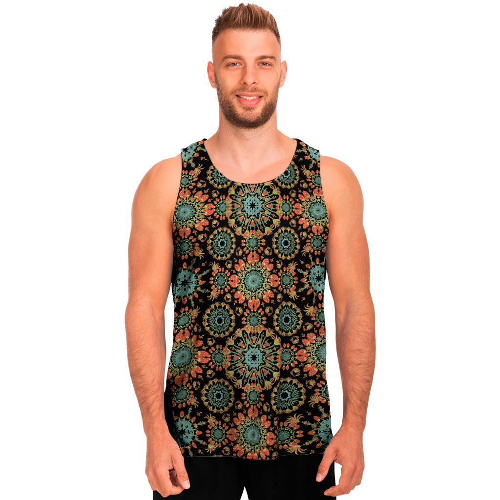 Chaotic Boho Floral Pattern Print Men's Tank Top