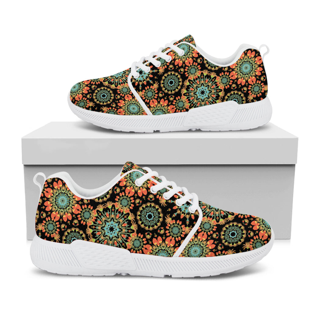 Chaotic Boho Floral Pattern Print White Athletic Shoes