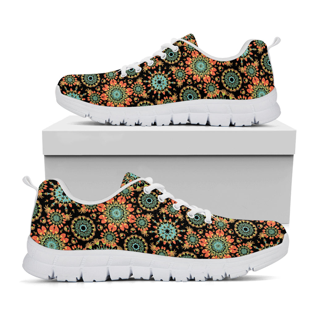 Chaotic Boho Floral Pattern Print White Sneakers