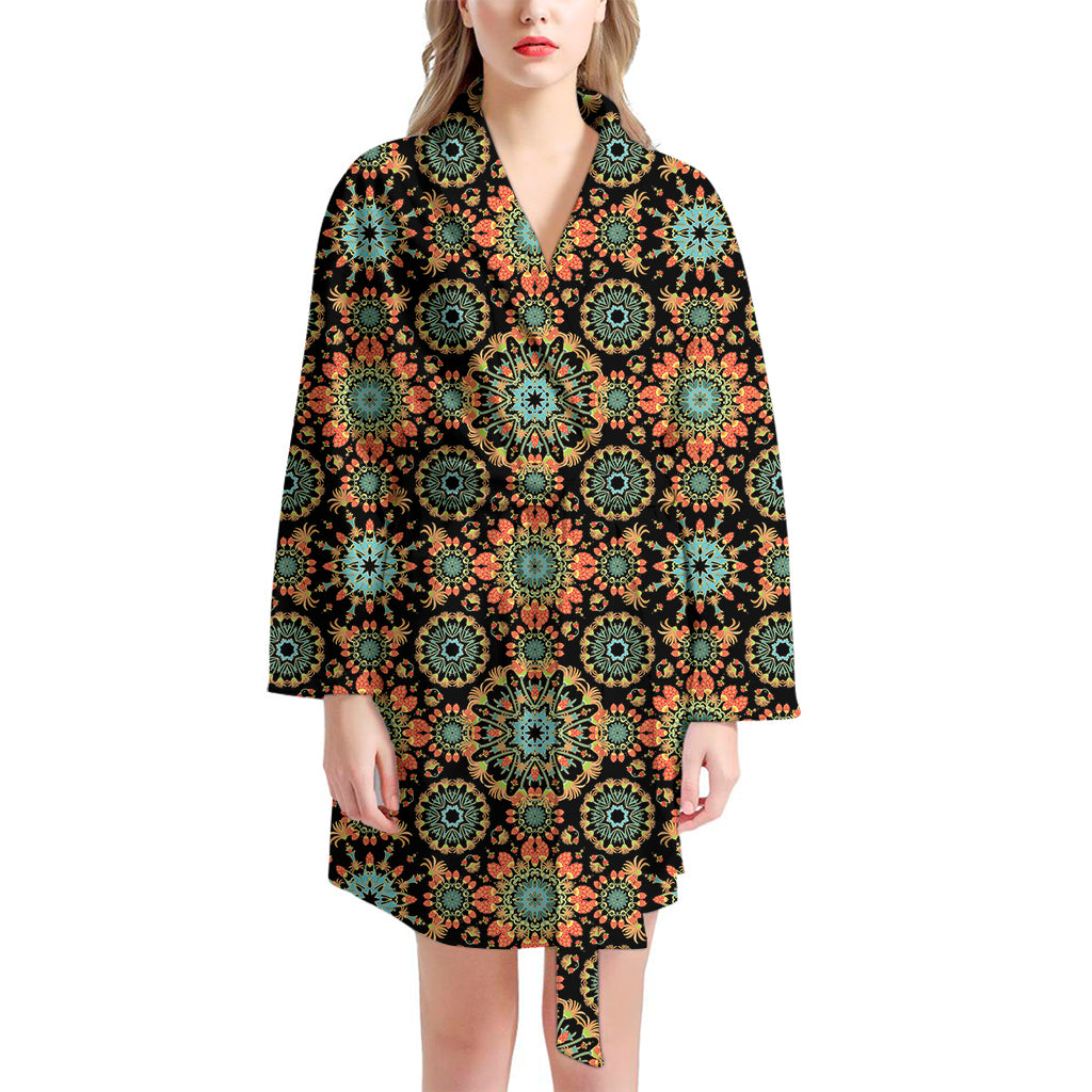 Chaotic Boho Floral Pattern Print Women's Bathrobe