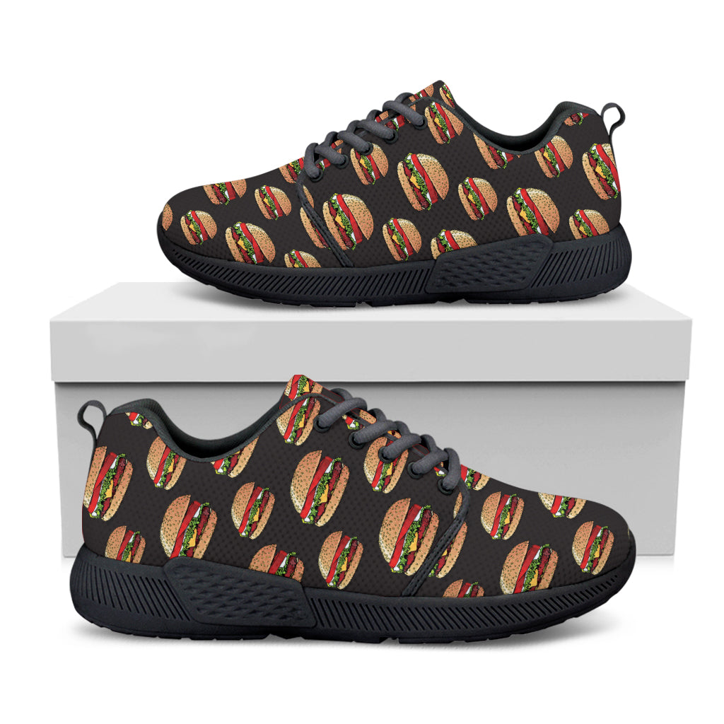 Cheeseburger Pattern Print Black Athletic Shoes