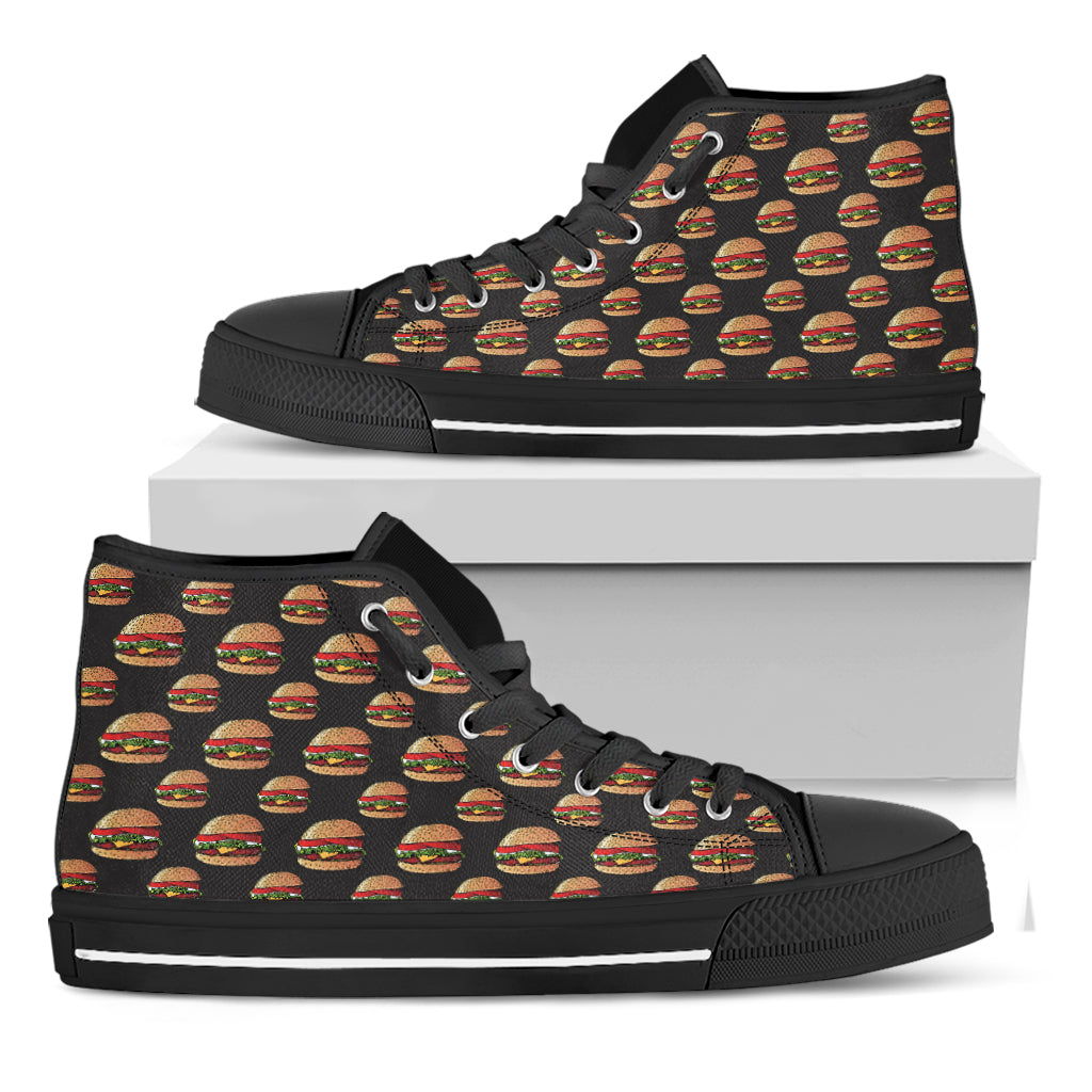 Cheeseburger Pattern Print Black High Top Shoes