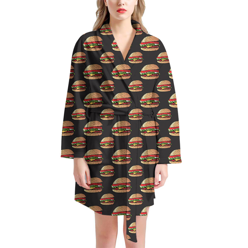 Cheeseburger Pattern Print Women's Bathrobe