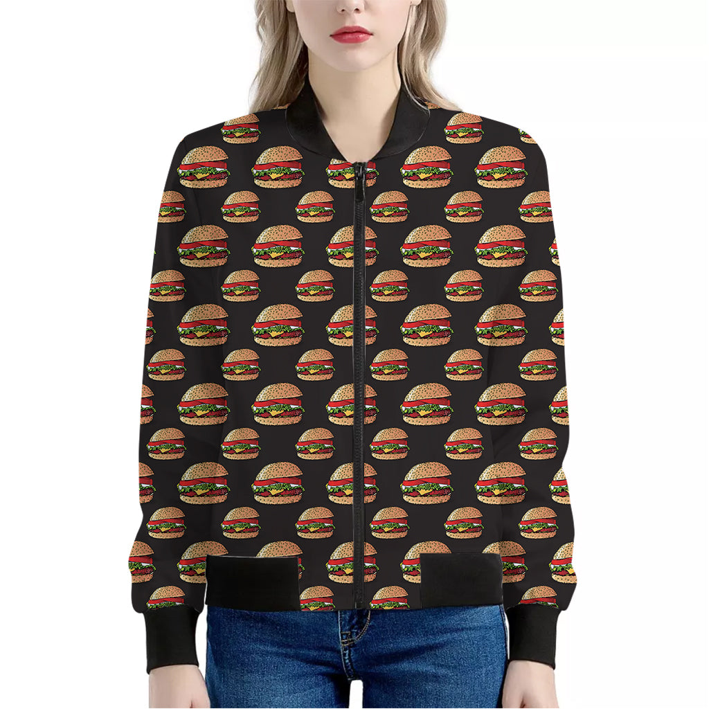 Cheeseburger Pattern Print Women's Bomber Jacket