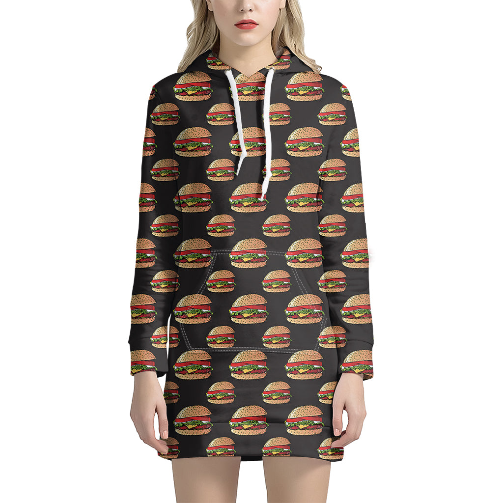 Cheeseburger Pattern Print Women's Pullover Hoodie Dress