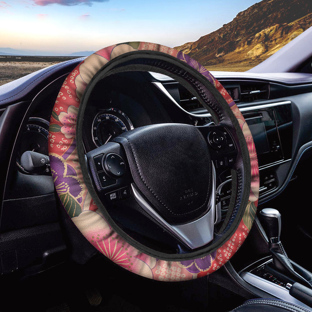 Cherry Blossom Kimono Pattern Print Car Steering Wheel Cover