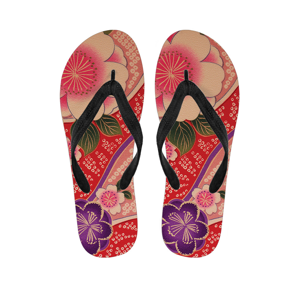 Cherry Blossom Kimono Pattern Print Flip Flops