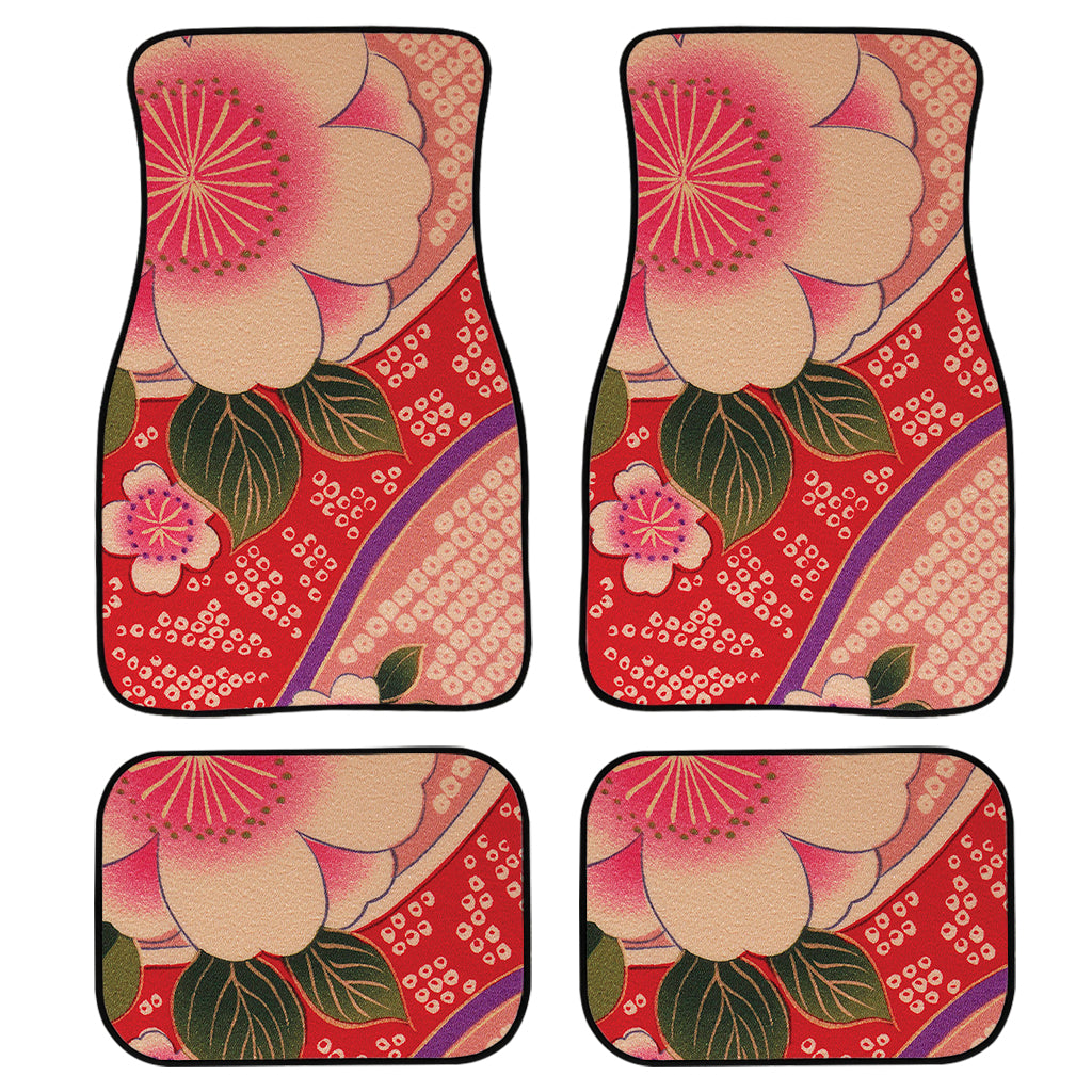 Cherry Blossom Kimono Pattern Print Front and Back Car Floor Mats