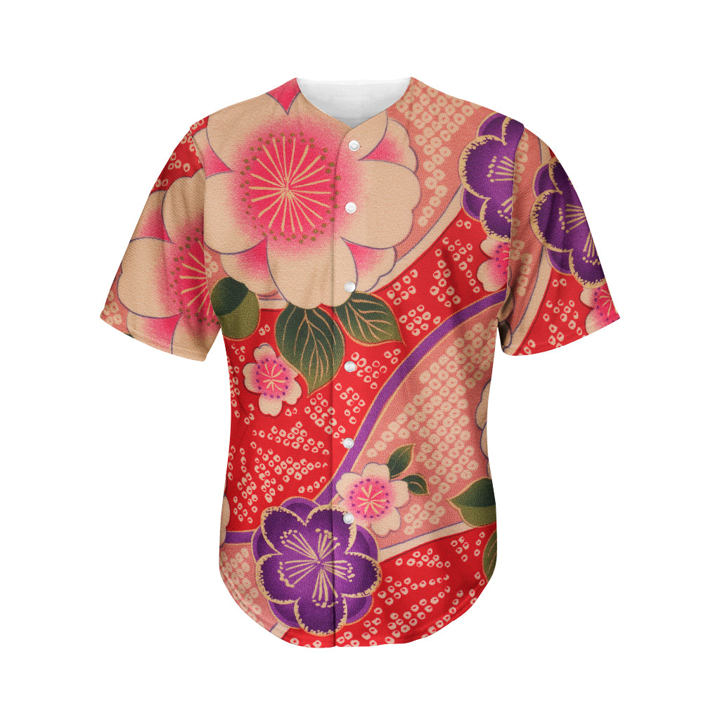 Cherry Blossom Kimono Pattern Print Men's Baseball Jersey