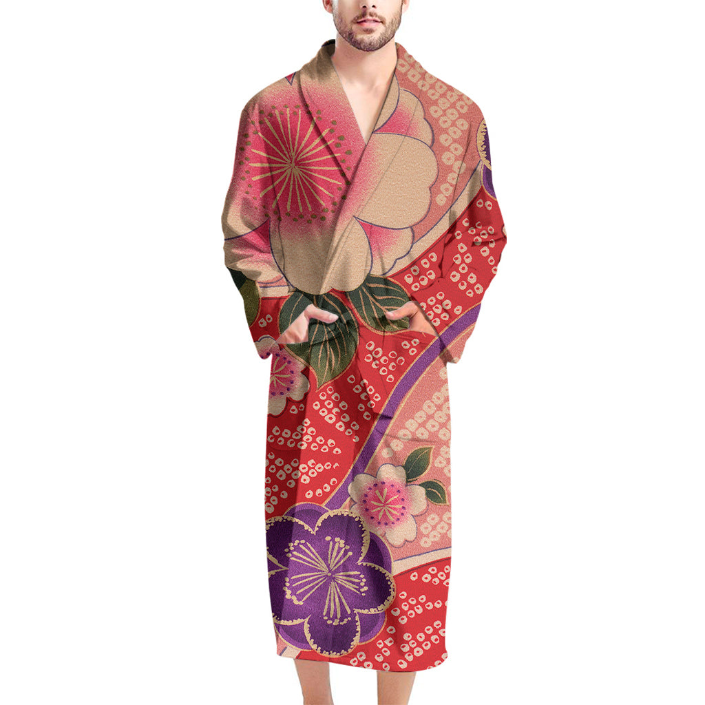 Cherry Blossom Kimono Pattern Print Men's Bathrobe