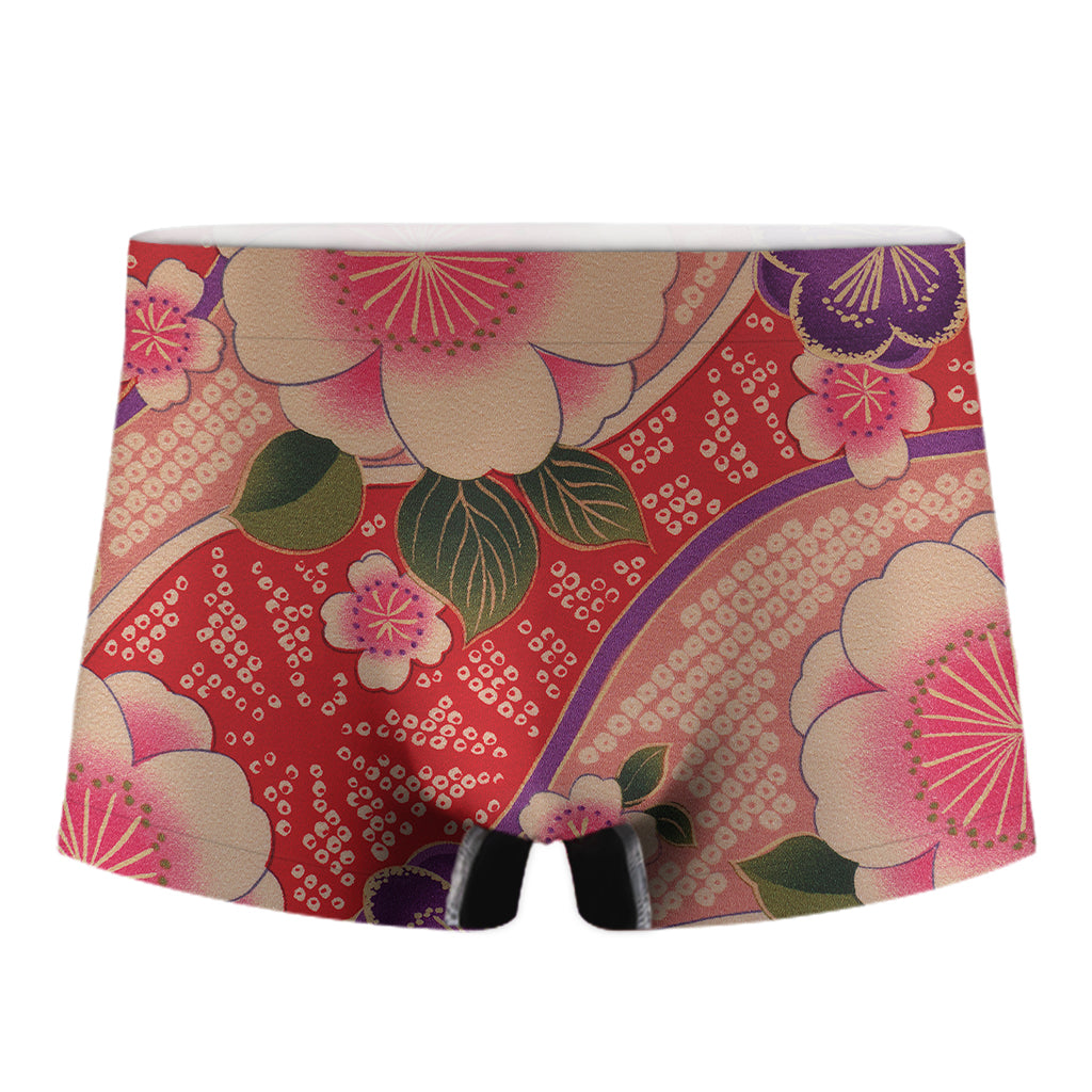 Cherry Blossom Kimono Pattern Print Men's Boxer Briefs