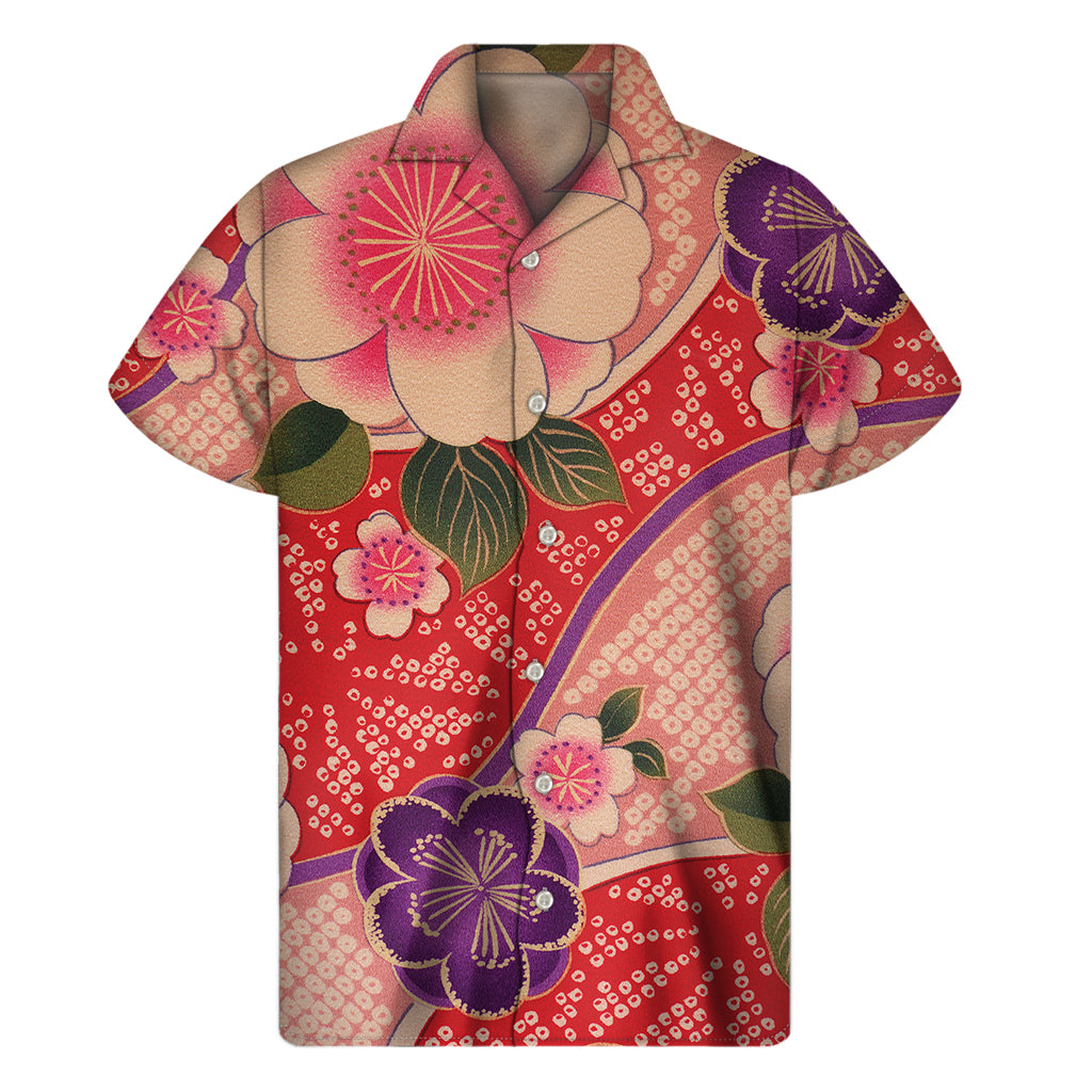 Cherry Blossom Kimono Pattern Print Men's Short Sleeve Shirt