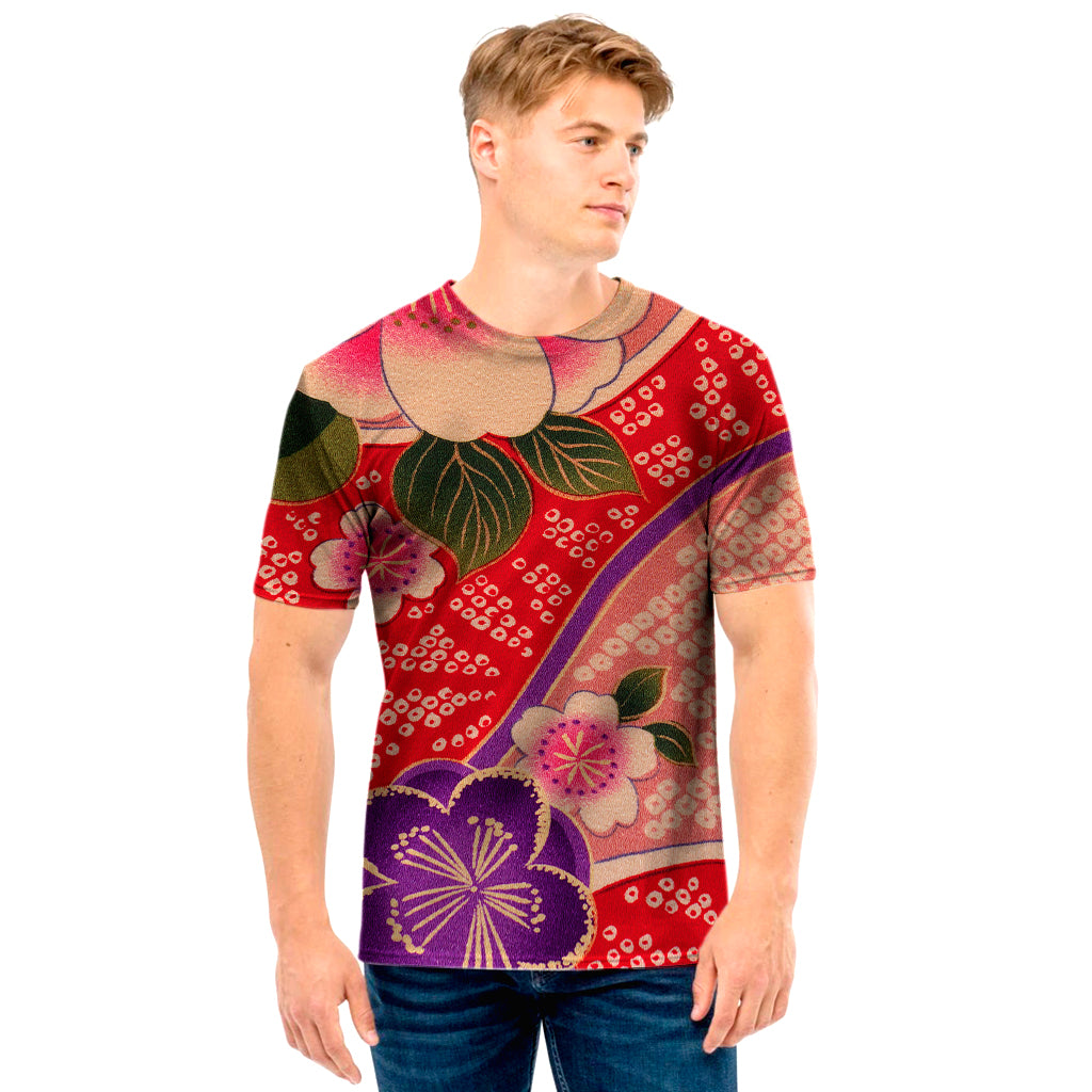 Cherry Blossom Kimono Pattern Print Men's T-Shirt