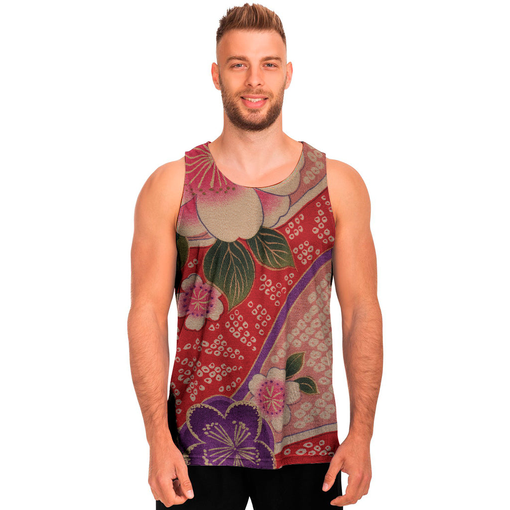 Cherry Blossom Kimono Pattern Print Men's Tank Top