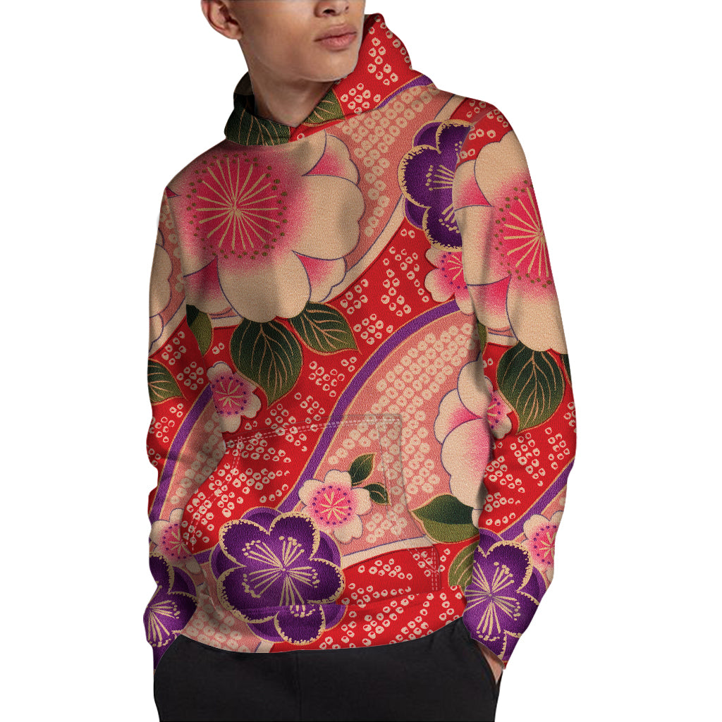 Cherry Blossom Kimono Pattern Print Pullover Hoodie