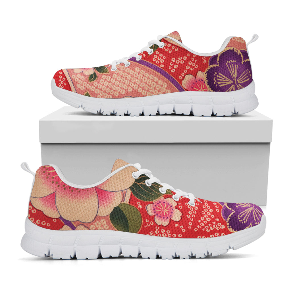 Cherry Blossom Kimono Pattern Print White Sneakers