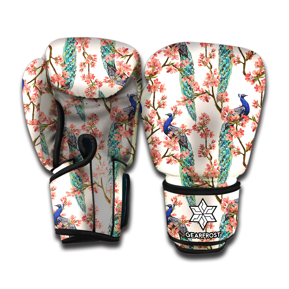 Cherry Blossom Peacock Print Boxing Gloves