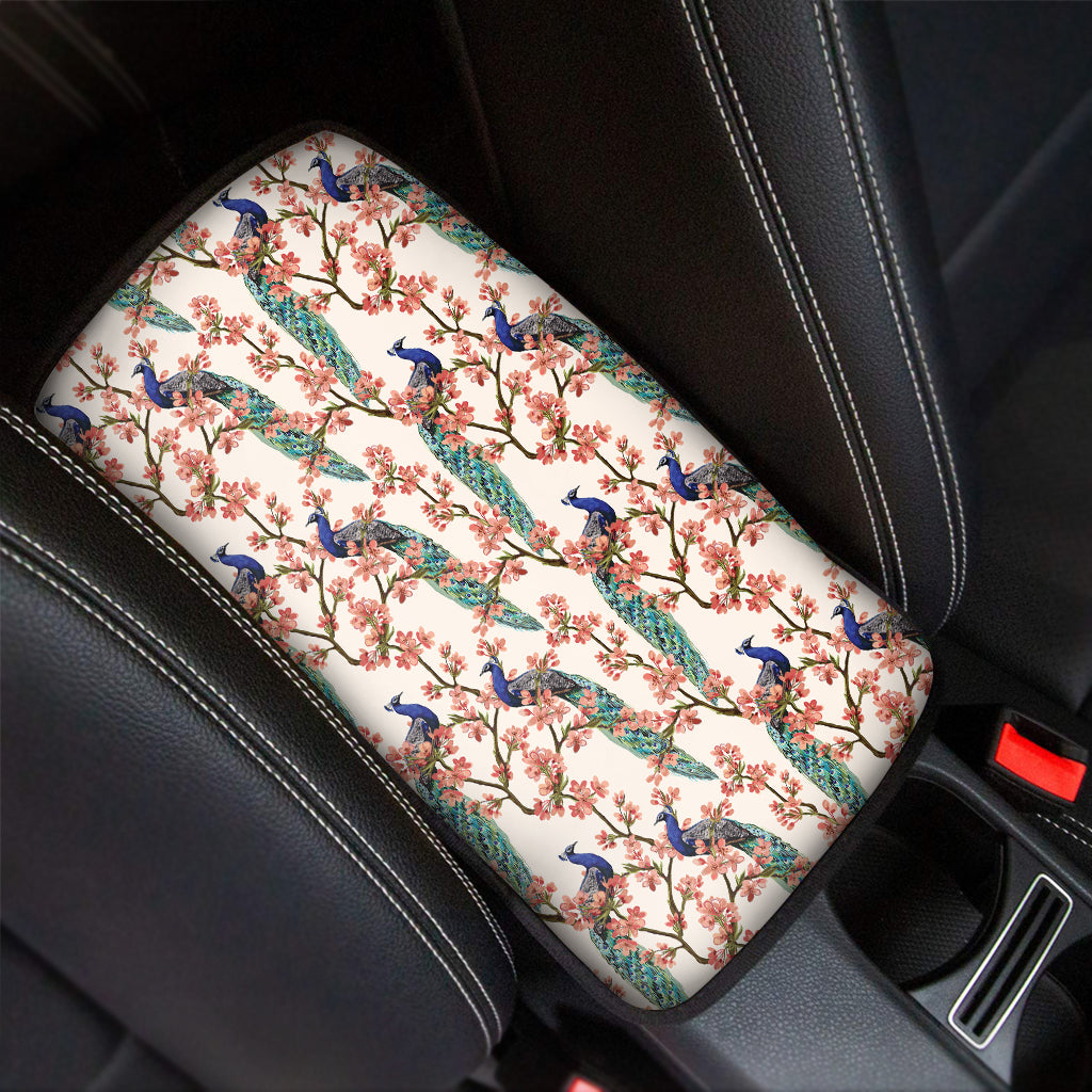 Cherry Blossom Peacock Print Car Center Console Cover