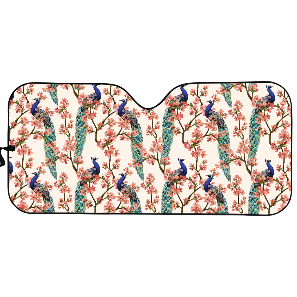 Cherry Blossom Peacock Print Car Sun Shade