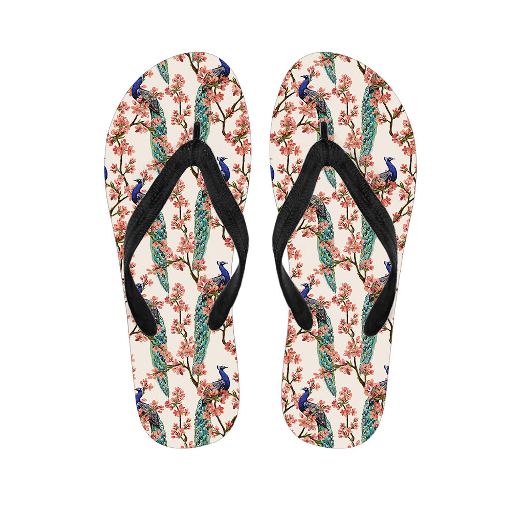 Cherry Blossom Peacock Print Flip Flops