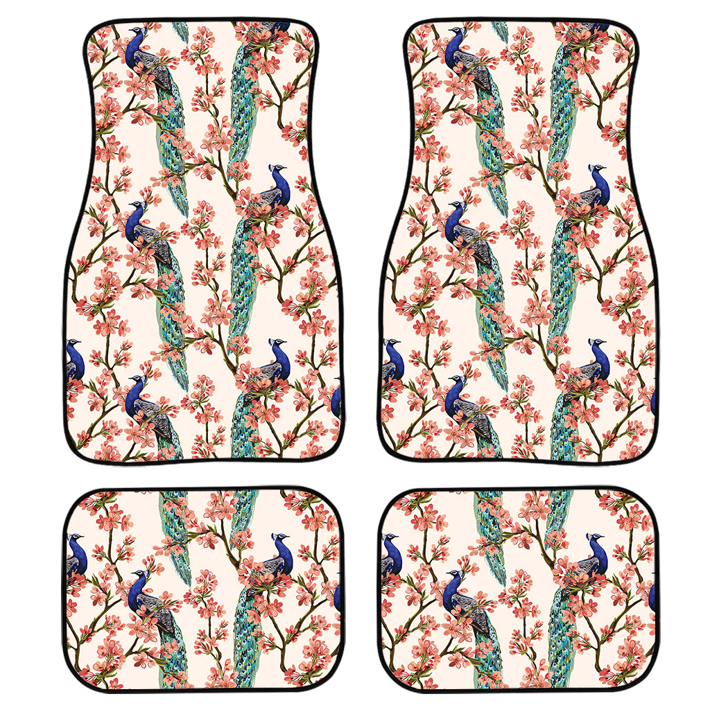 Cherry Blossom Peacock Print Front and Back Car Floor Mats