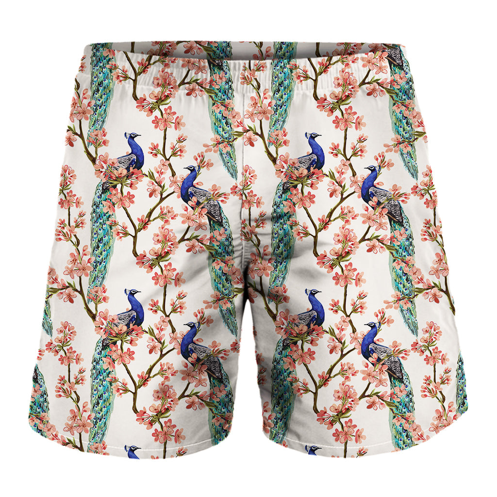 Cherry Blossom Peacock Print Men's Shorts