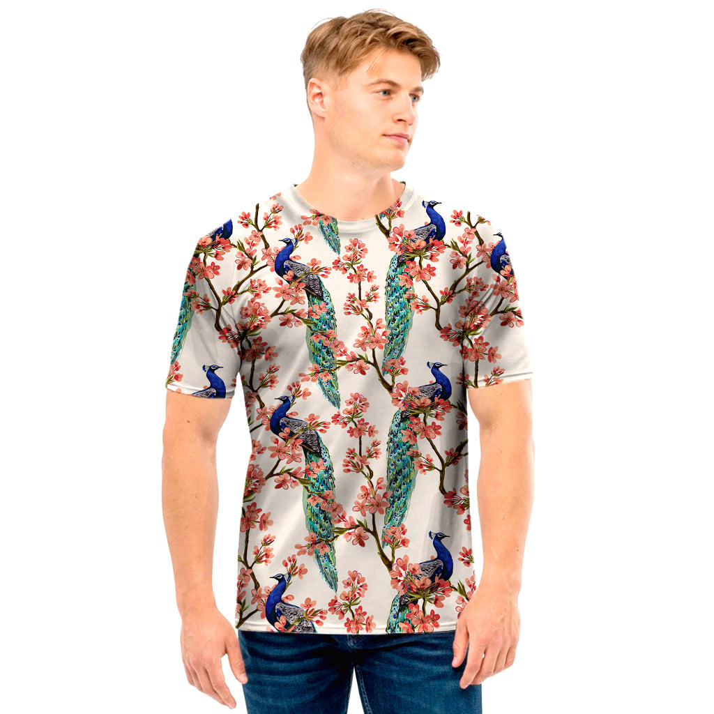 Cherry Blossom Peacock Print Men's T-Shirt