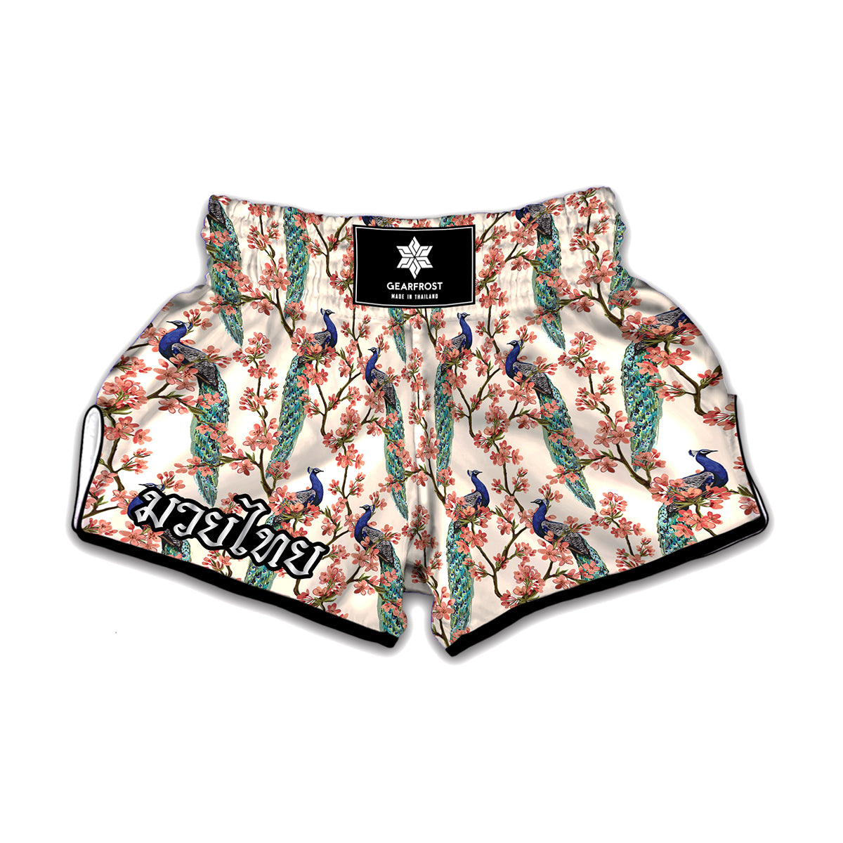 Cherry Blossom Peacock Print Muay Thai Boxing Shorts