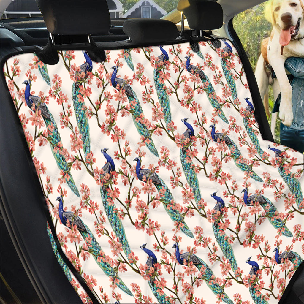 Cherry Blossom Peacock Print Pet Car Back Seat Cover