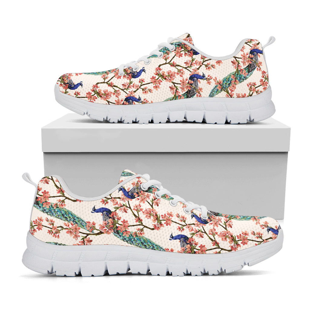 Cherry Blossom Peacock Print White Sneakers