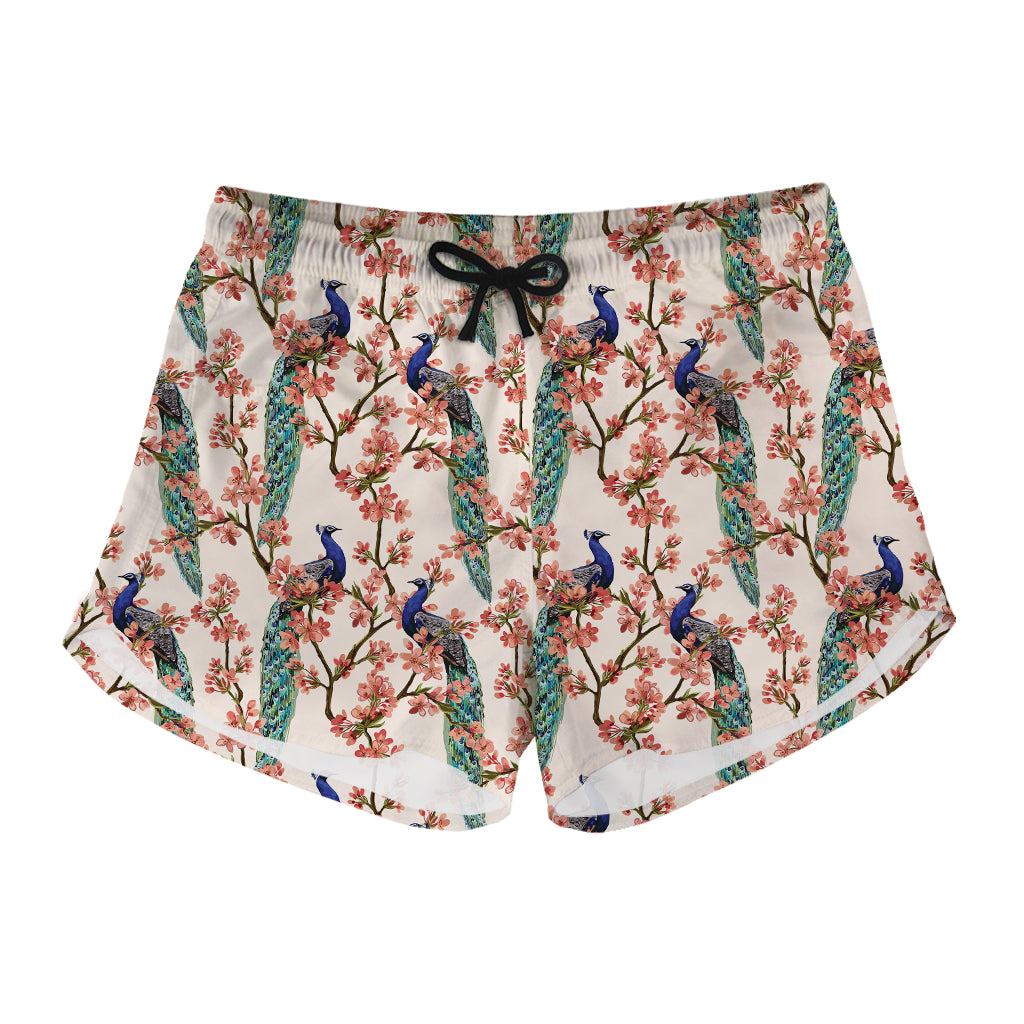 Cherry Blossom Peacock Print Women's Shorts