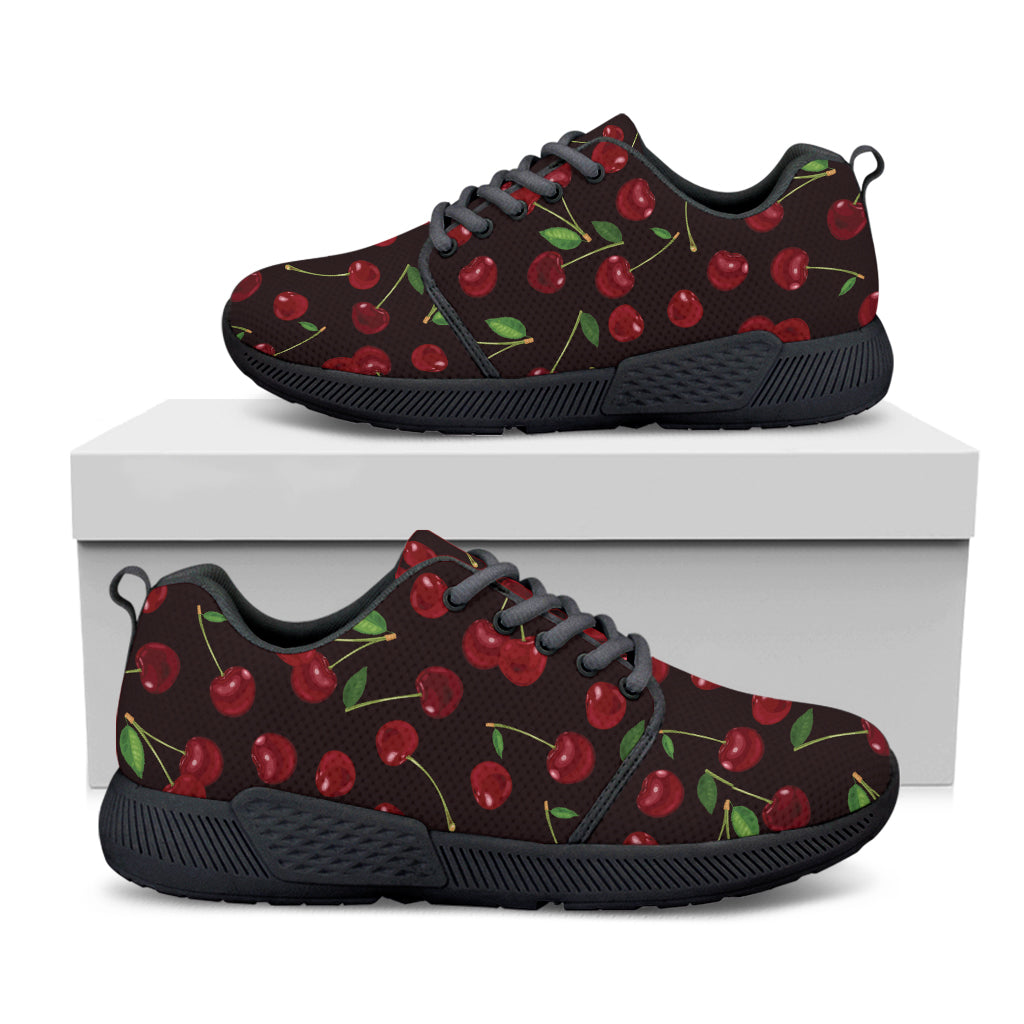 Cherry Fruit Pattern Print Black Athletic Shoes