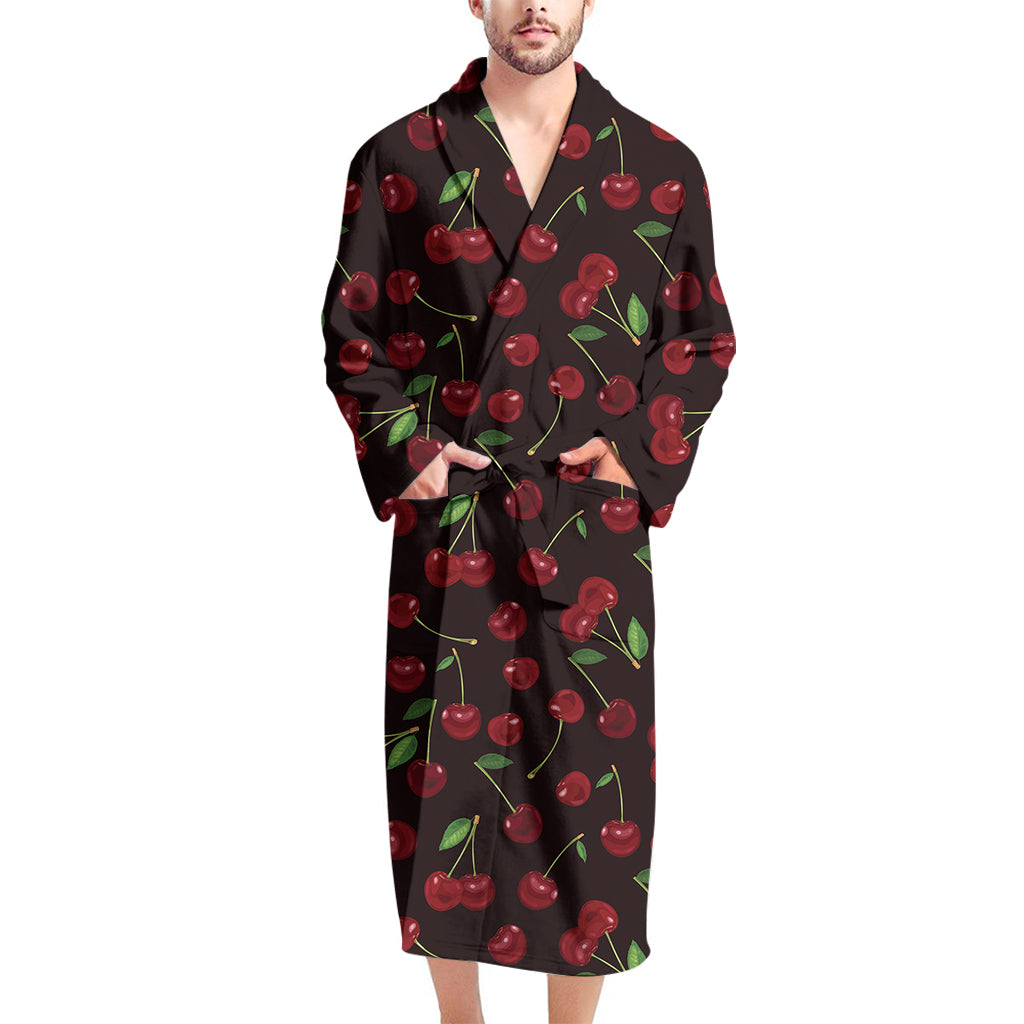 Cherry Fruit Pattern Print Men's Bathrobe