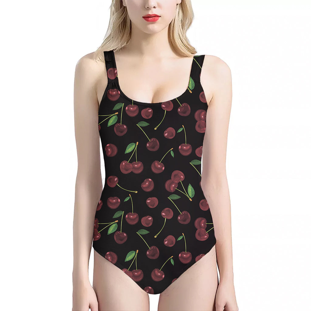 Cherry Fruit Pattern Print One Piece Halter Neck Swimsuit