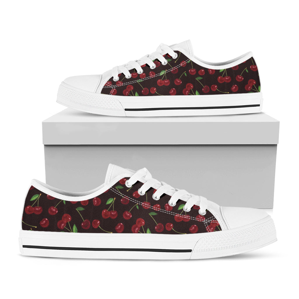 Cherry Fruit Pattern Print White Low Top Shoes