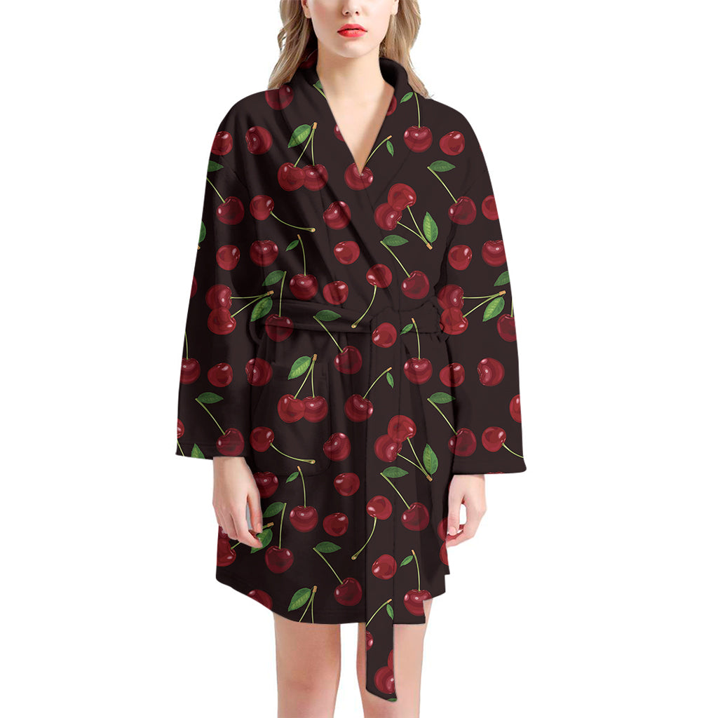 Cherry Fruit Pattern Print Women's Bathrobe