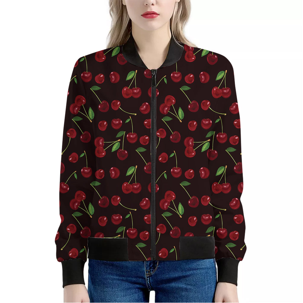 Cherry Fruit Pattern Print Women's Bomber Jacket