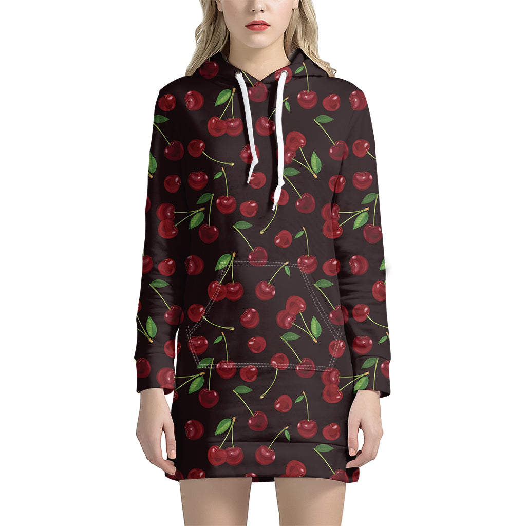 Cherry Fruit Pattern Print Women's Pullover Hoodie Dress