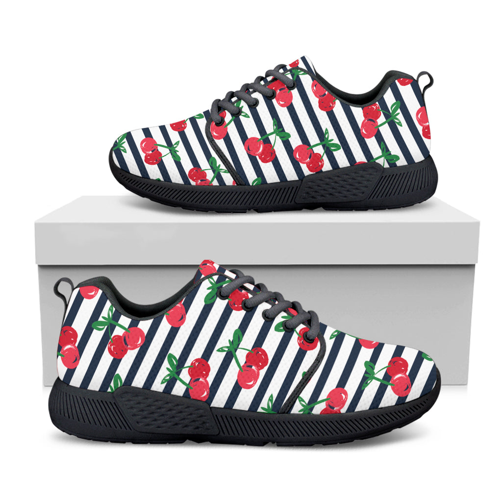 Cherry Striped Pattern Print Black Athletic Shoes