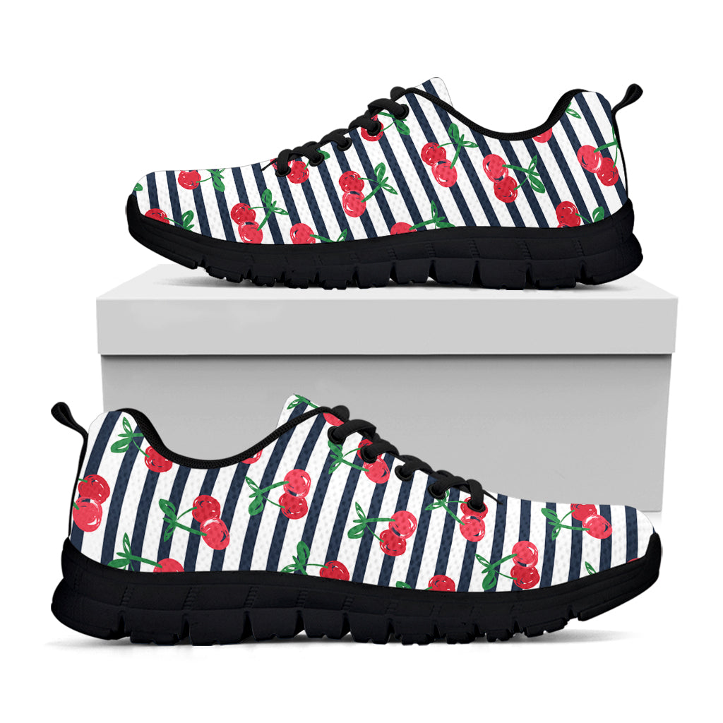 Cherry Striped Pattern Print Black Sneakers