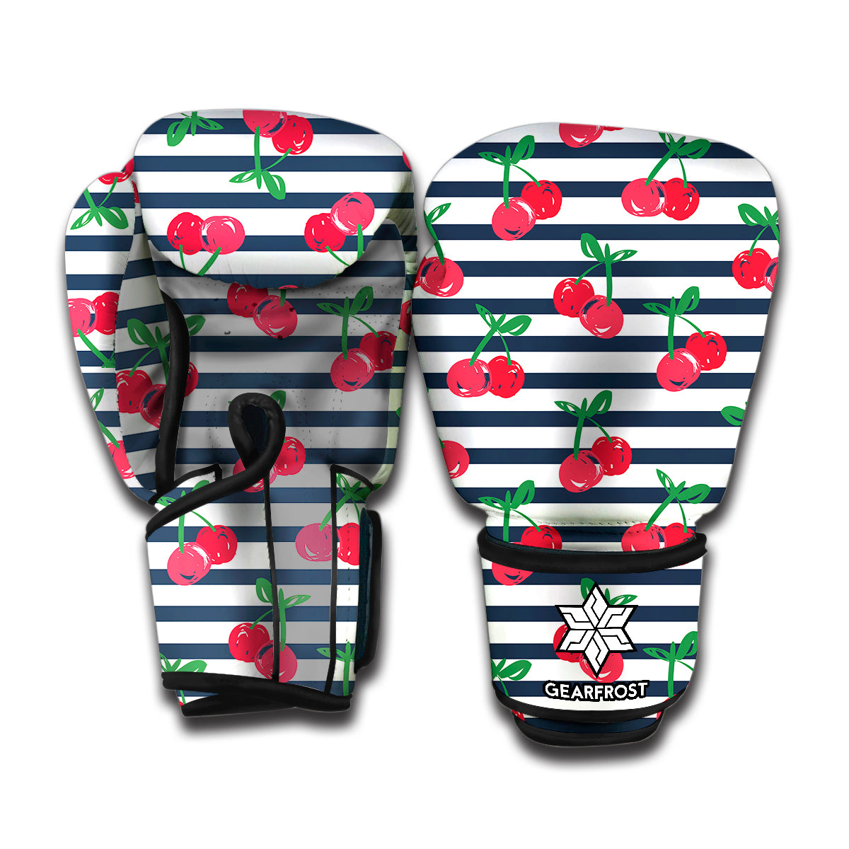 Cherry Striped Pattern Print Boxing Gloves