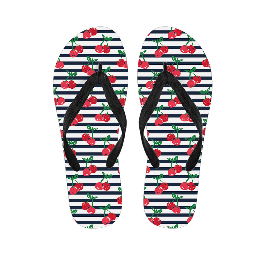 Cherry Striped Pattern Print Flip Flops