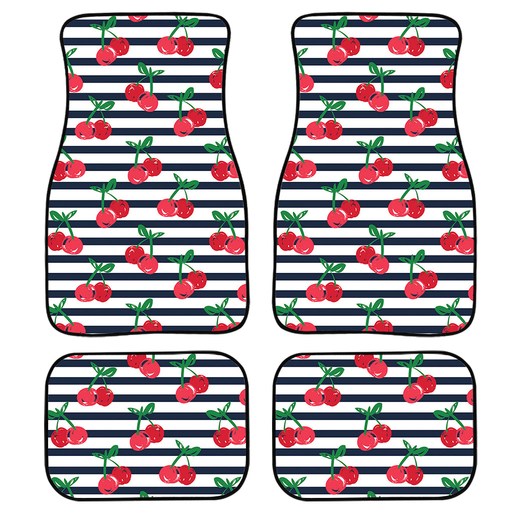 Cherry Striped Pattern Print Front and Back Car Floor Mats