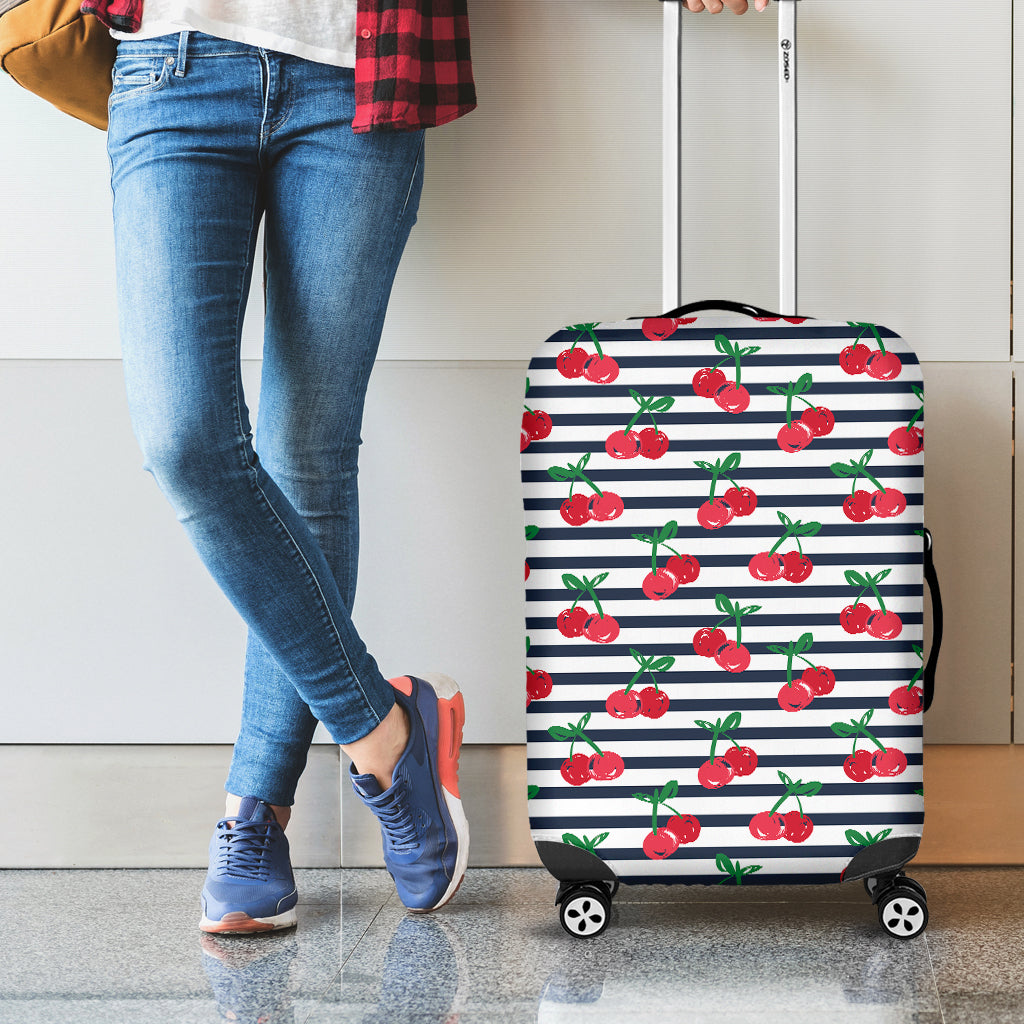 Cherry Striped Pattern Print Luggage Cover