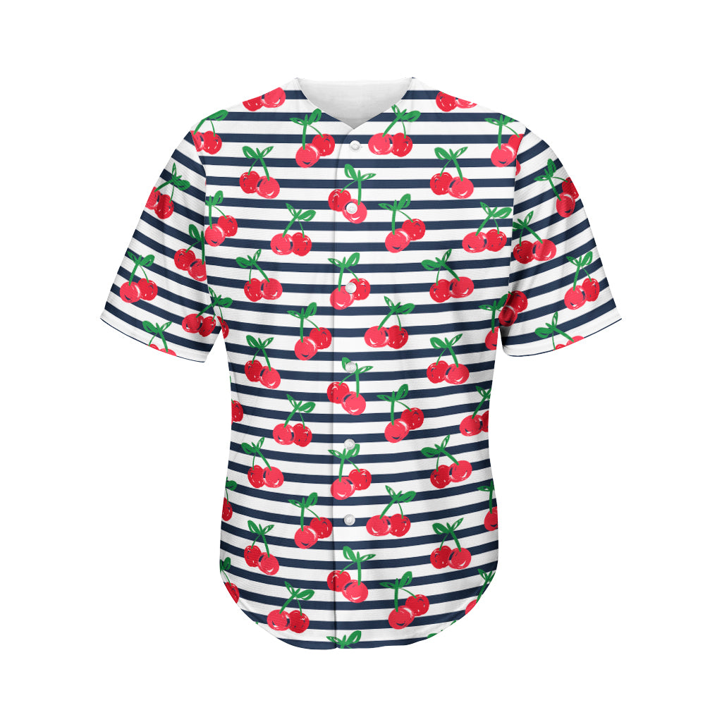 Cherry Striped Pattern Print Men's Baseball Jersey