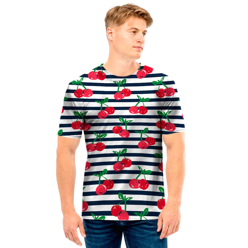 Cherry Striped Pattern Print Men's T-Shirt