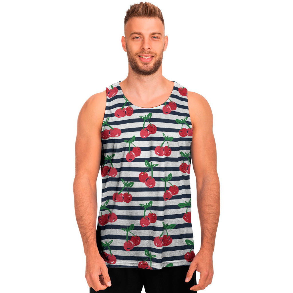 Cherry Striped Pattern Print Men's Tank Top