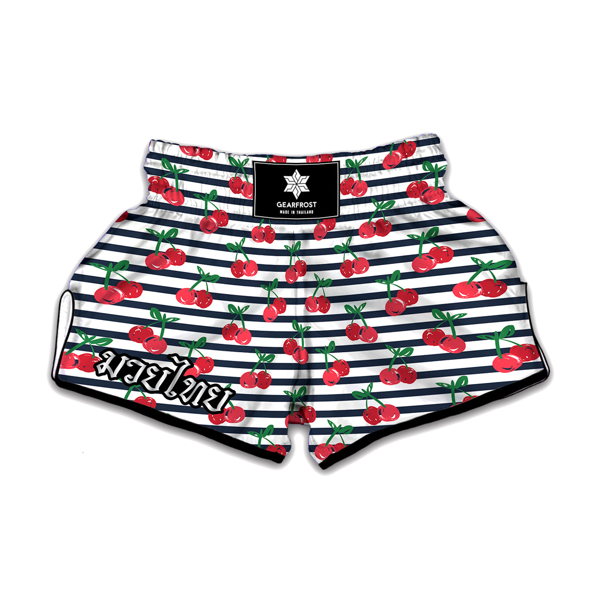 Cherry Striped Pattern Print Muay Thai Boxing Shorts